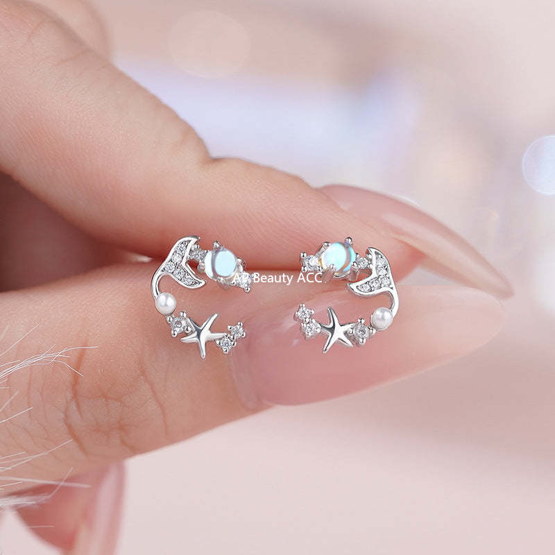 B관 - 999 실버 별빛 물고기꼬리 디자인 귀걸이 [YC2204E_1] 25.11-1