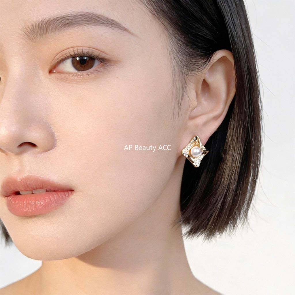 C관 - 925 은침 사각형 미니 큐빅 진주 귀걸이 [7143] 25.12-3