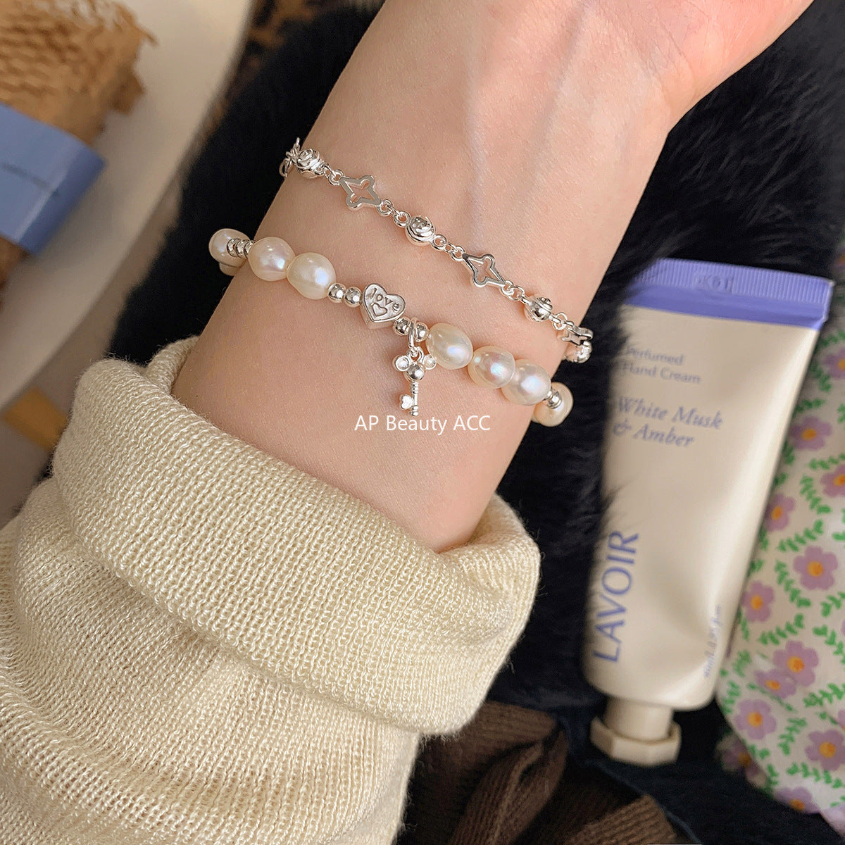 A관 - 925 실버 바로크 담수진주 하트 미키 키 팔찌 [1370] 25.10-2