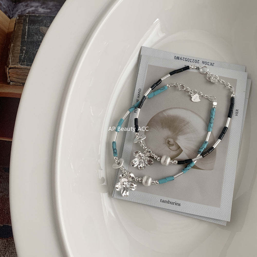 A관 - 925 실버 플라워 터키석 호안석 비즈 팔찌 [1399] 25.11-3