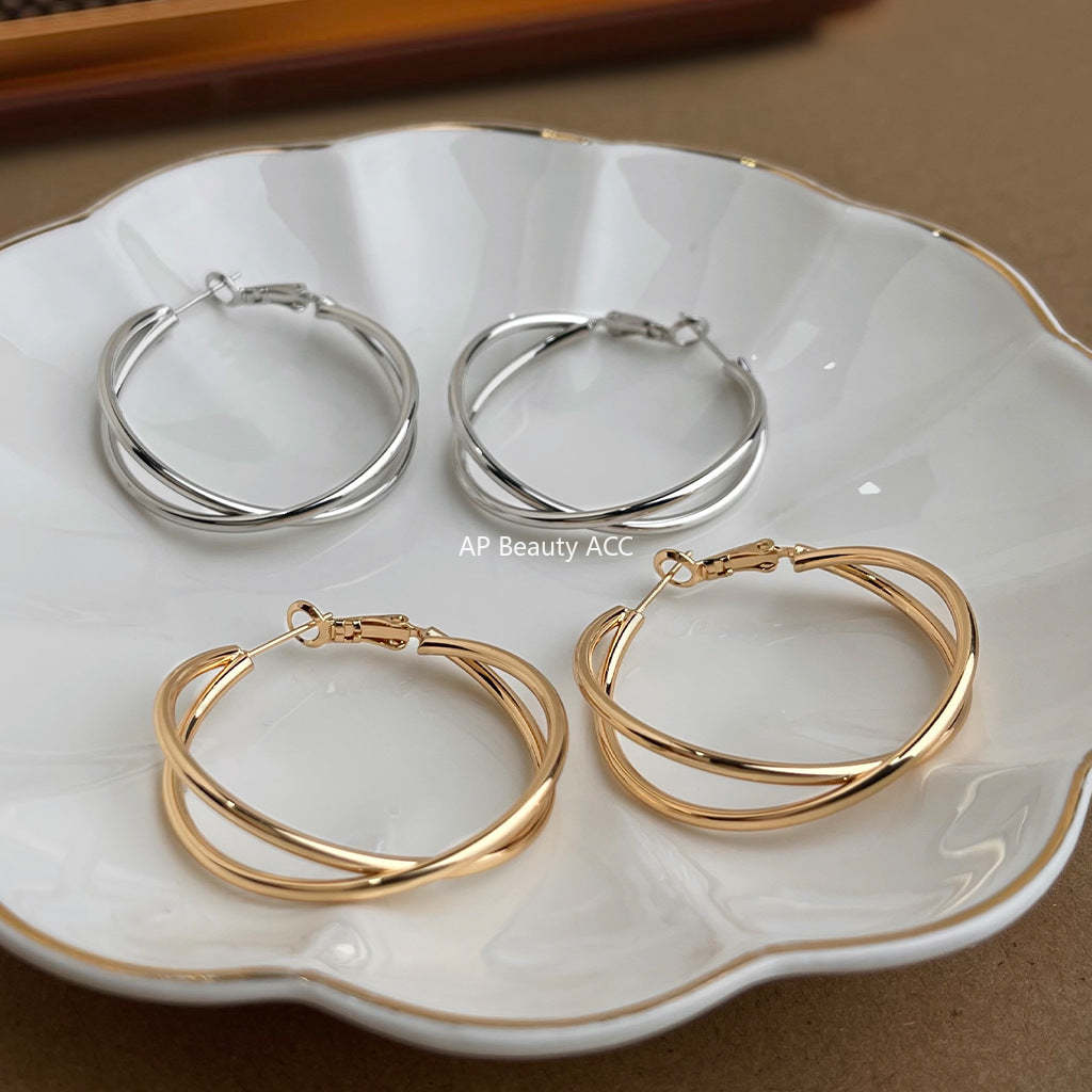 C관 - 14K 도금 트위스트 링 디자인 귀걸이 [5723-5724] 25.03-3