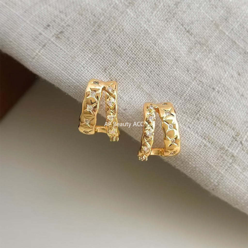 C관 - 미니 큐빅 더블 레이어 925 은침 귀걸이 [7222] 25.12-2