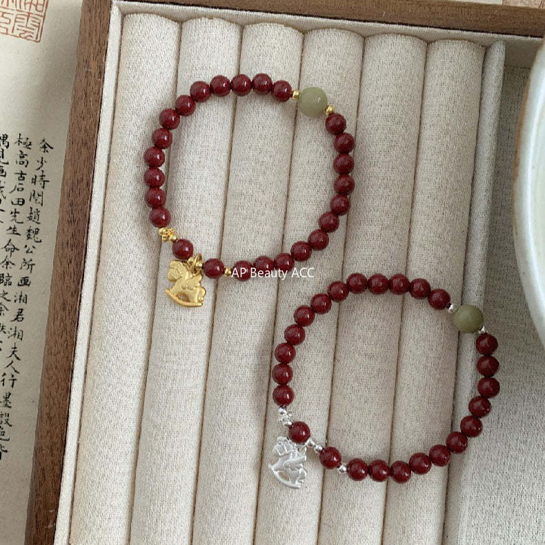 A관 - 유니콘 말 펜던트 천연 마노 925 실버 비즈 팔찌 [1635] 25.12-3