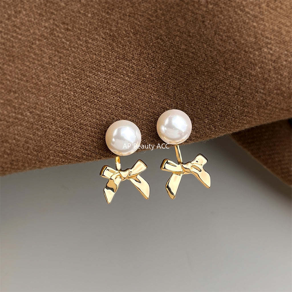 C관 - 골드 리본 진주 925 은침 귀걸이 [7208] 25.12-2