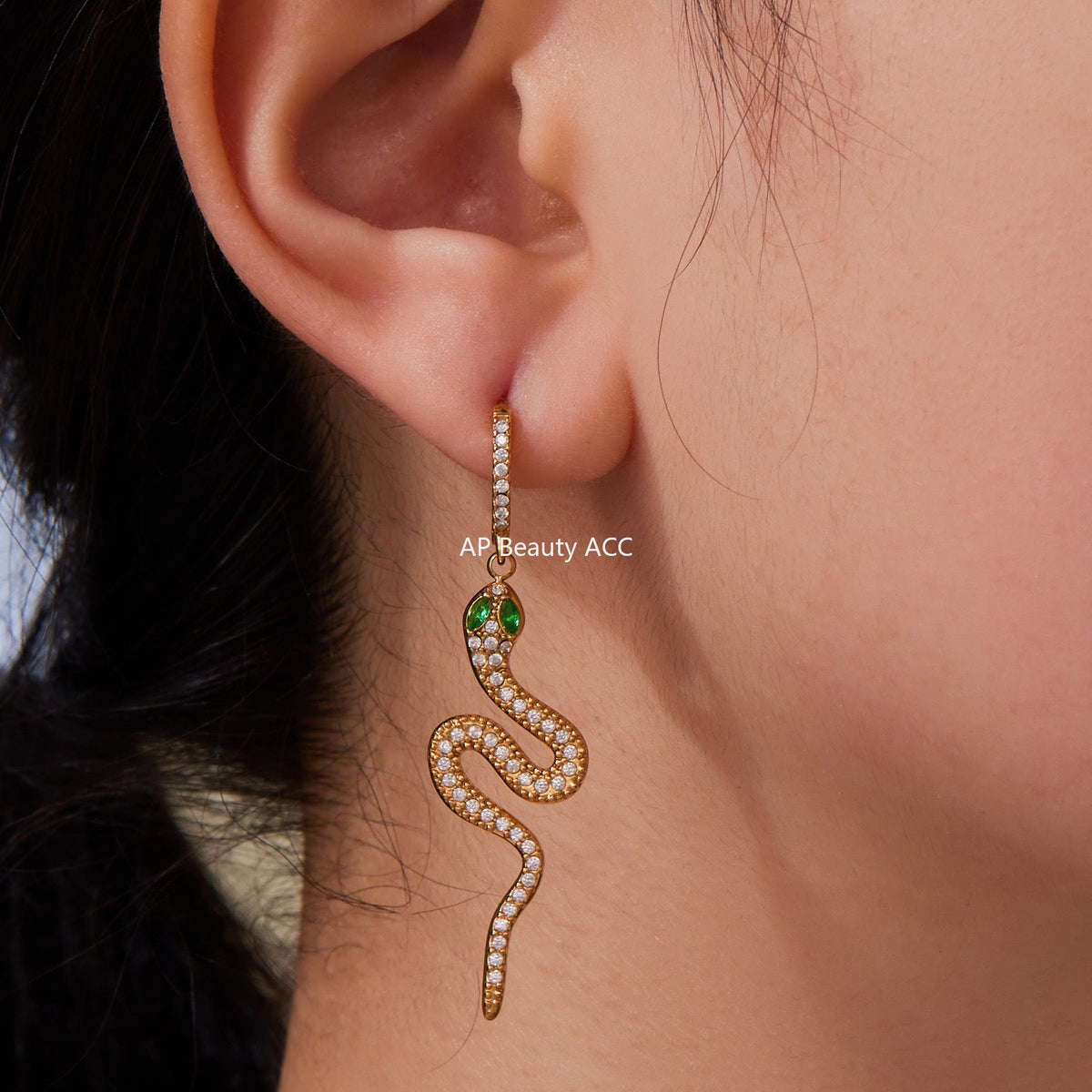 D관 - 18K 도금 스테인리스 스틸 큐빅 뱀 디자인 반지 귀걸이 [TXF412] 25.10-1