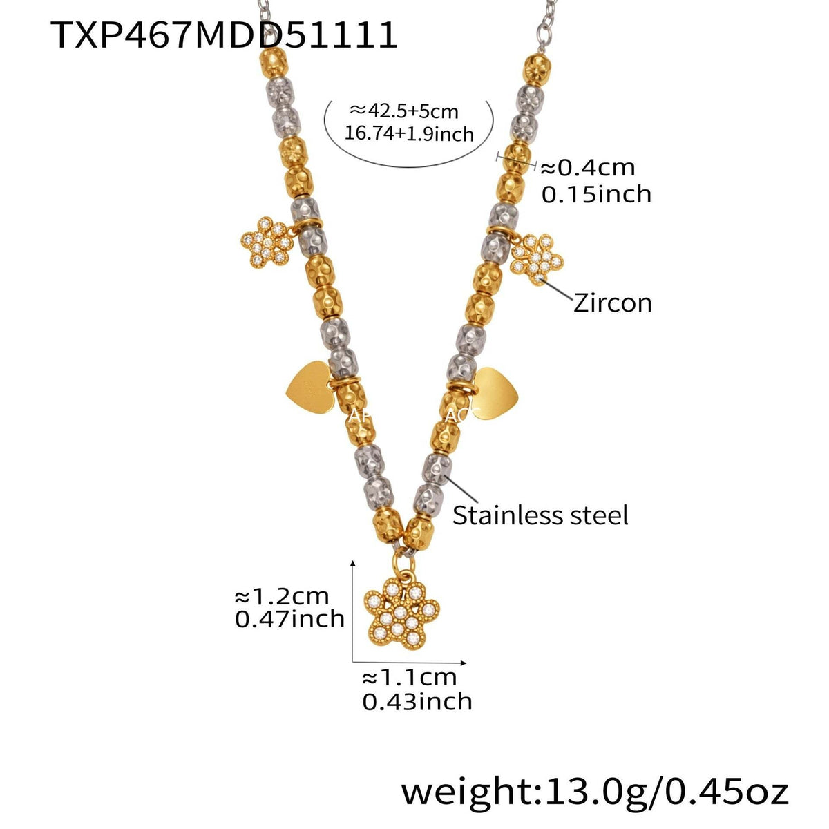 D관 - 스테인리스 투톤 네잎클로버 큐빅 펜던트 18K 도금 목걸이 팔찌 [TXP467-TXE467] 25.11-3