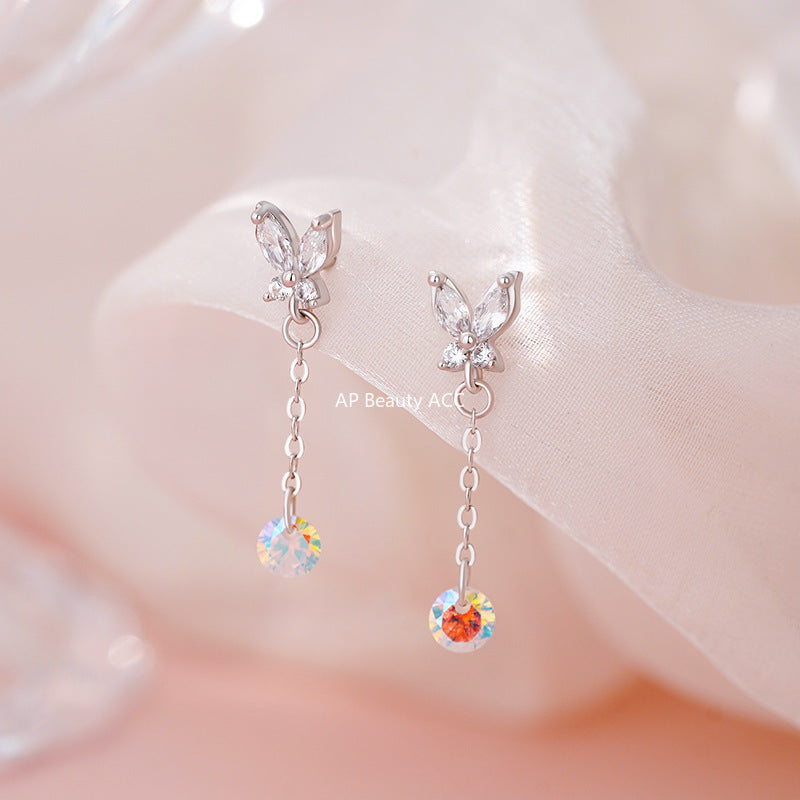 B관 - 999 실버 나비 큐빅 드롭 귀걸이 [YC4634E_1] 25.11-1