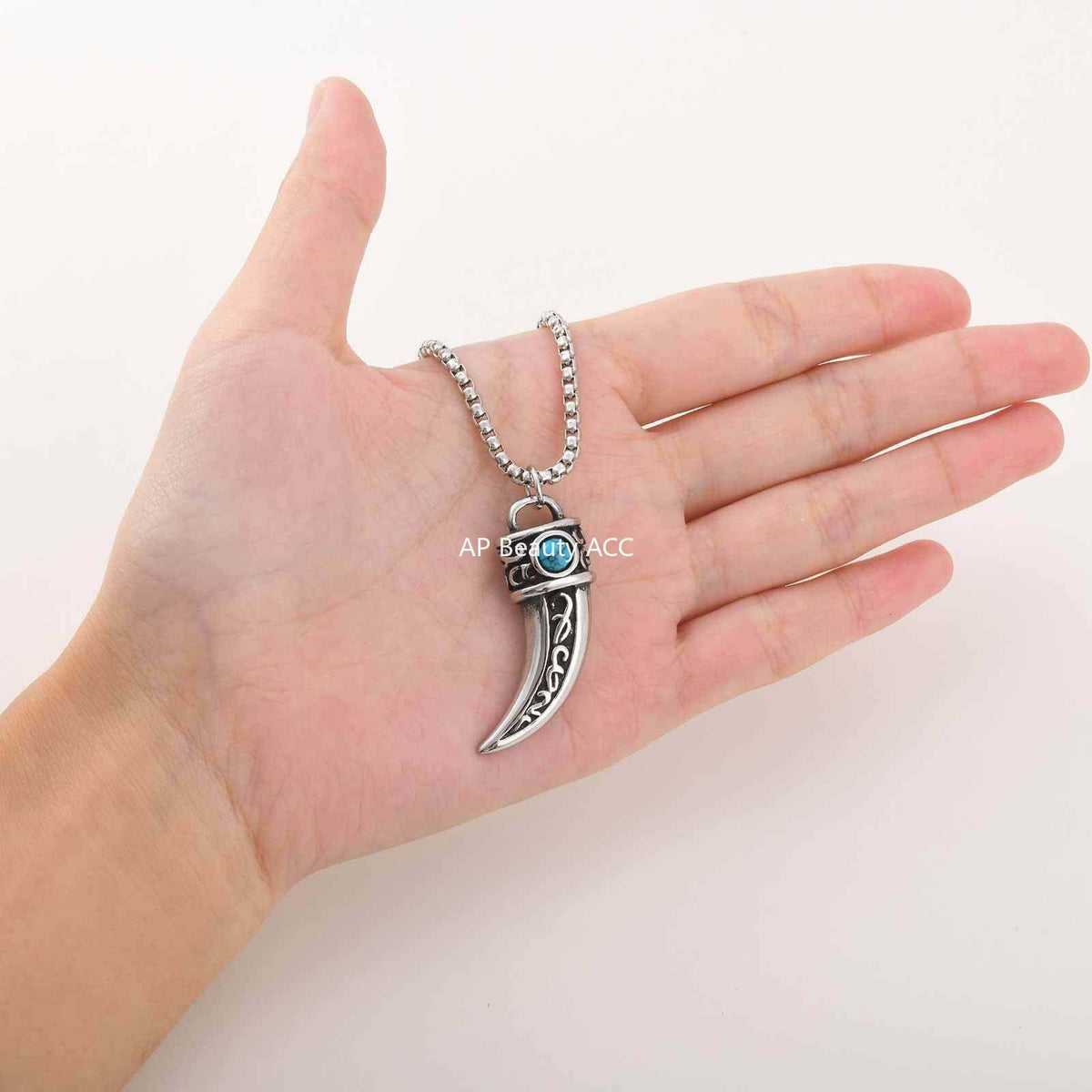 G관 - 스테인리스 스틸 터키석 뿔모양 펜던트 목걸이 [PN-2233] 25.10-4