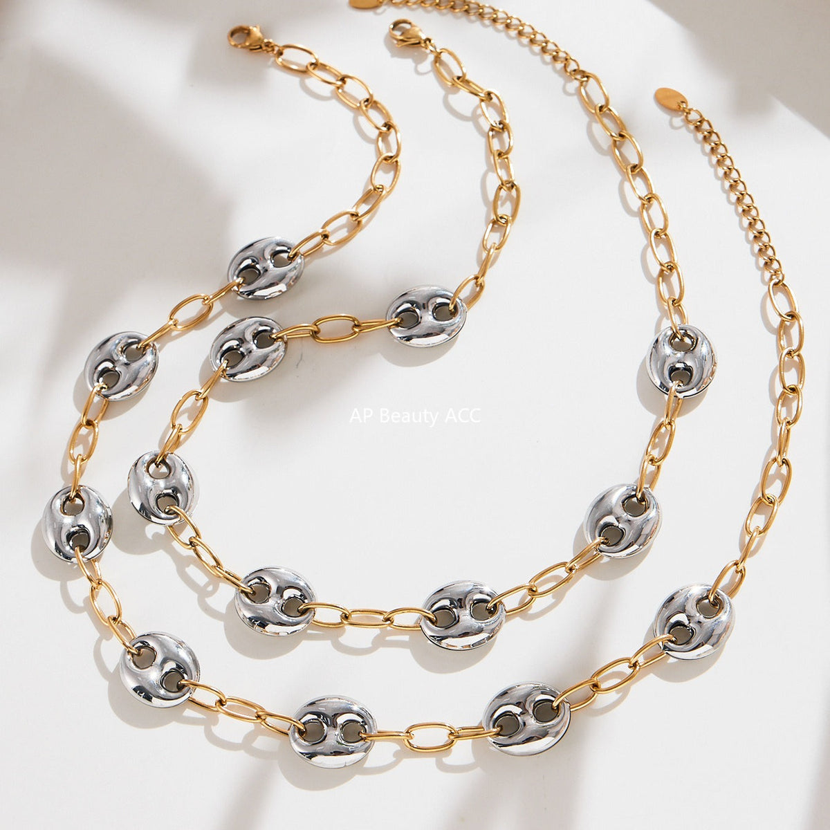 D관 - 스테인리스 스틸 투톤 더블 원형 볼드 체인 목걸이 [P1439] 25.10-1