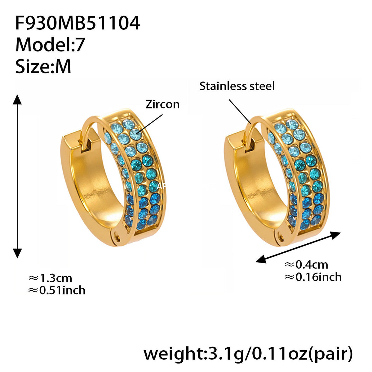 D관 - 스테인리스 컬러 큐빅 18K 도금 후프 링 귀걸이 [F930] 25.11-2