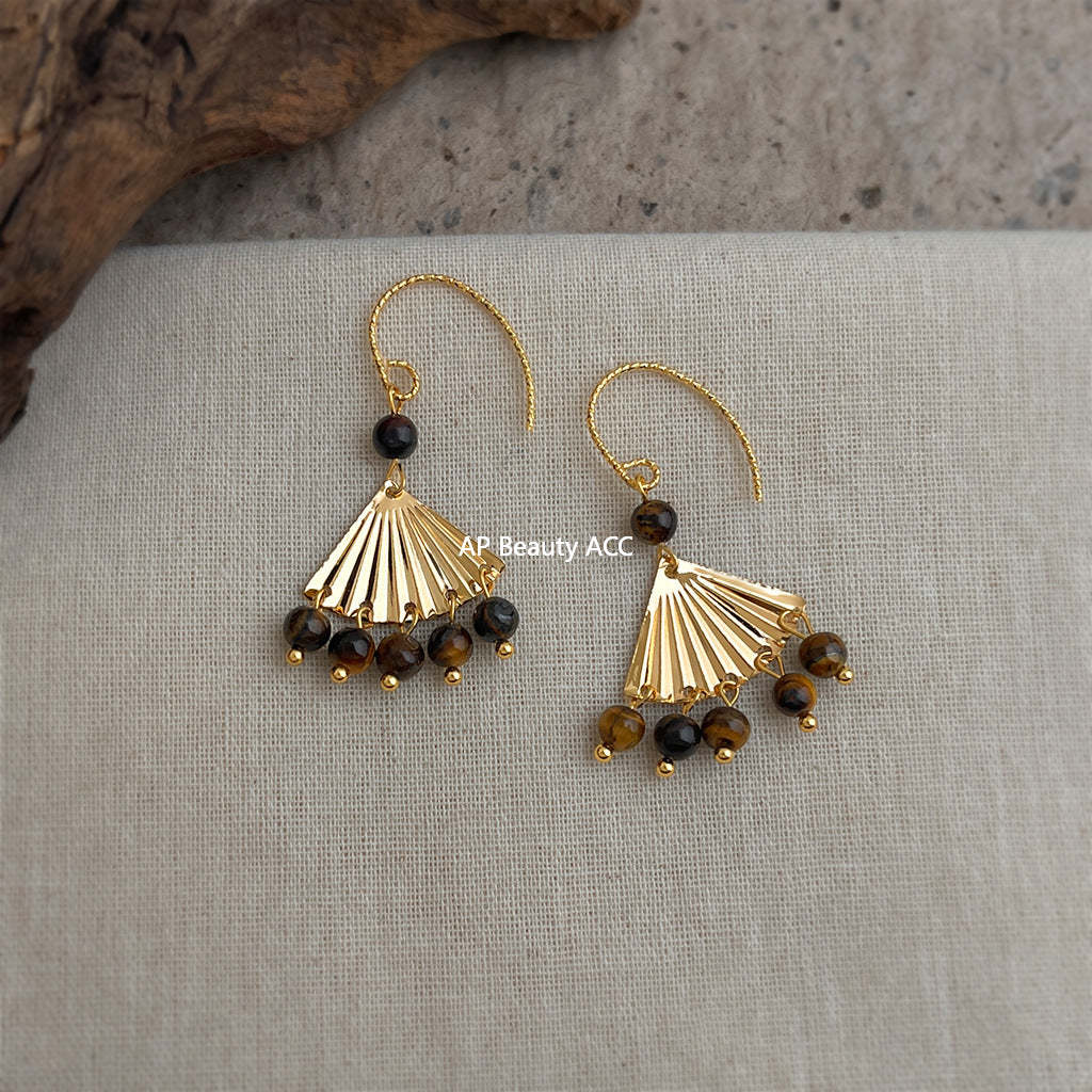 C관 - 천연 호안석 부채 디자인 핸드메이드 후크형 귀걸이 [7020] 25.11-1