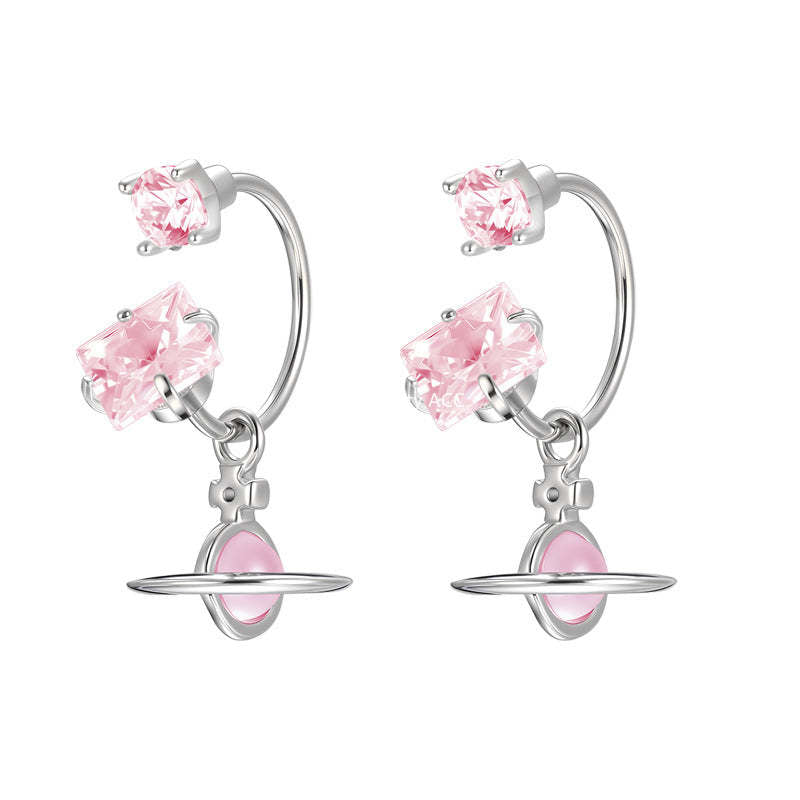 A관 - 사각 큐빅 우주 행성 펜던트 티타늄 스틸 귀걸이 [EH-4153] 25.12-2