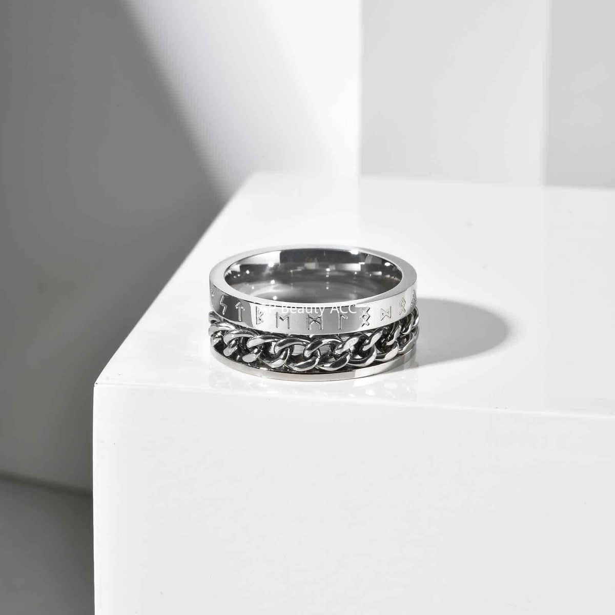 G관 - 스테인리스 스틸 룬 문자 체인 회전 반지 [R-651] 25.10-5