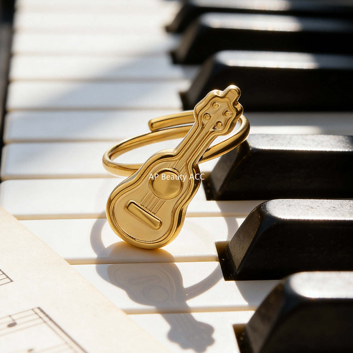 D관 - 스테인리스 스틸 18K 도금 미니 기타 오픈형 반지 [A542] 25.12-3