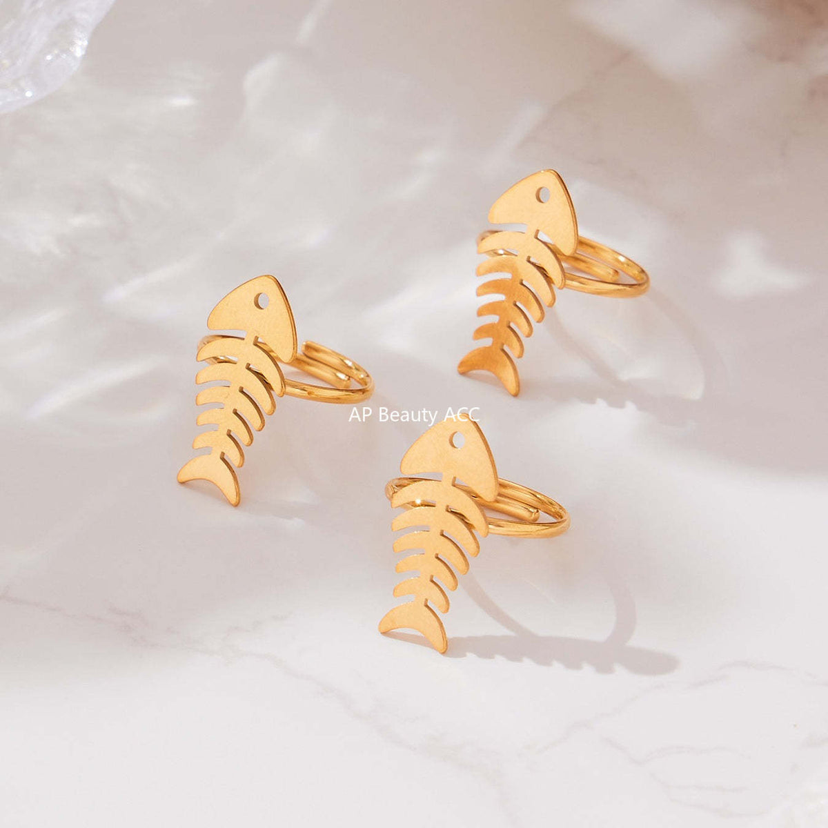 D관 - 스테인리스 18K 도금 물고기뼈 하트 디자인 목걸이 귀걸이 반지 [TXP459] 25.10-5