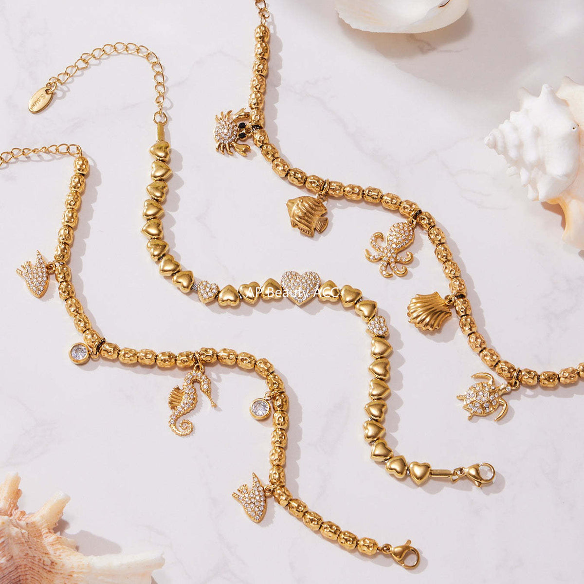 D관 - 스테인리스 18K 도금 큐빅 해마 멀티 펜던트 팔찌 [E693-E694-E695] 25.10-5