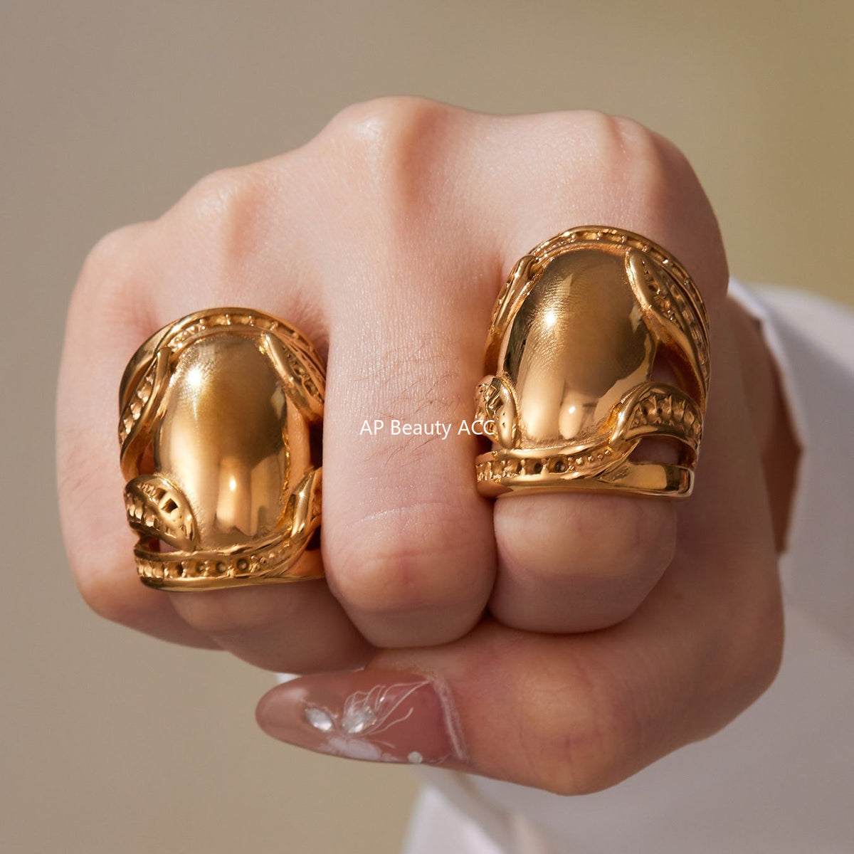 D관 - 18K 골드 도금 스테인리스 스틸 볼드 반지 [A677] 25.10-1