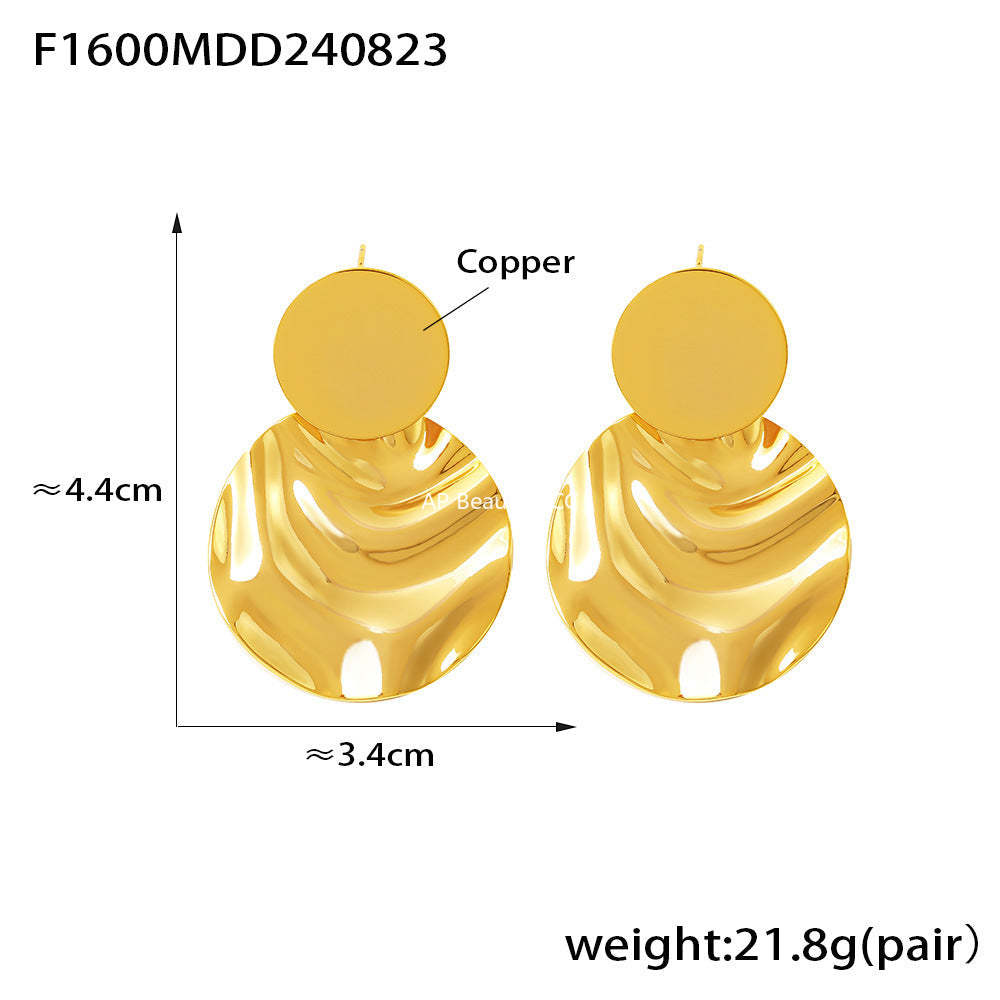 D관 - 기하학적 주름 광택 신주 소재 18K 도금 귀걸이 [F1598-1599-1600-1601] 24.08-5