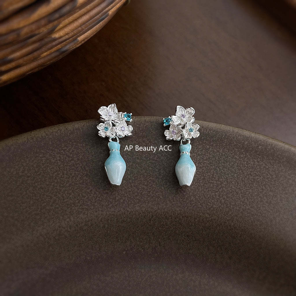 C관 - 화병 플라워 디자인 925 은침 귀걸이 [7040] 25.12-1