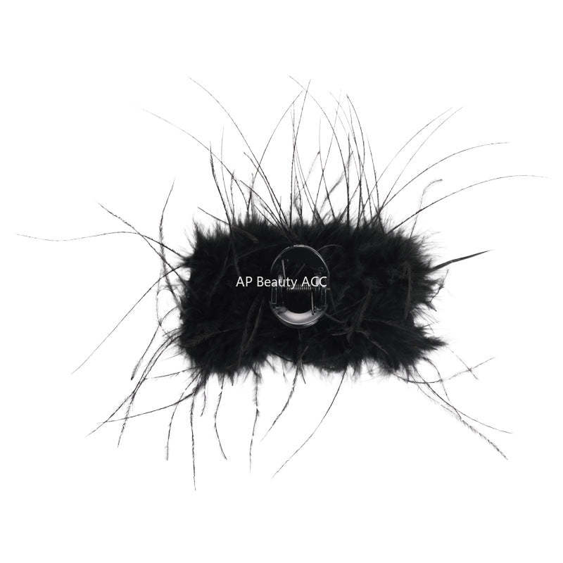 E관 - 블랙 깃털 퍼 집게핀 [26964] 25.05-4