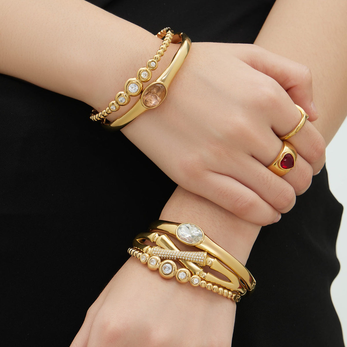 D관 - 스테인리스 스틸 18K 도금 큐빅 버클 팔찌 [Z525-Z527] 25.12-3