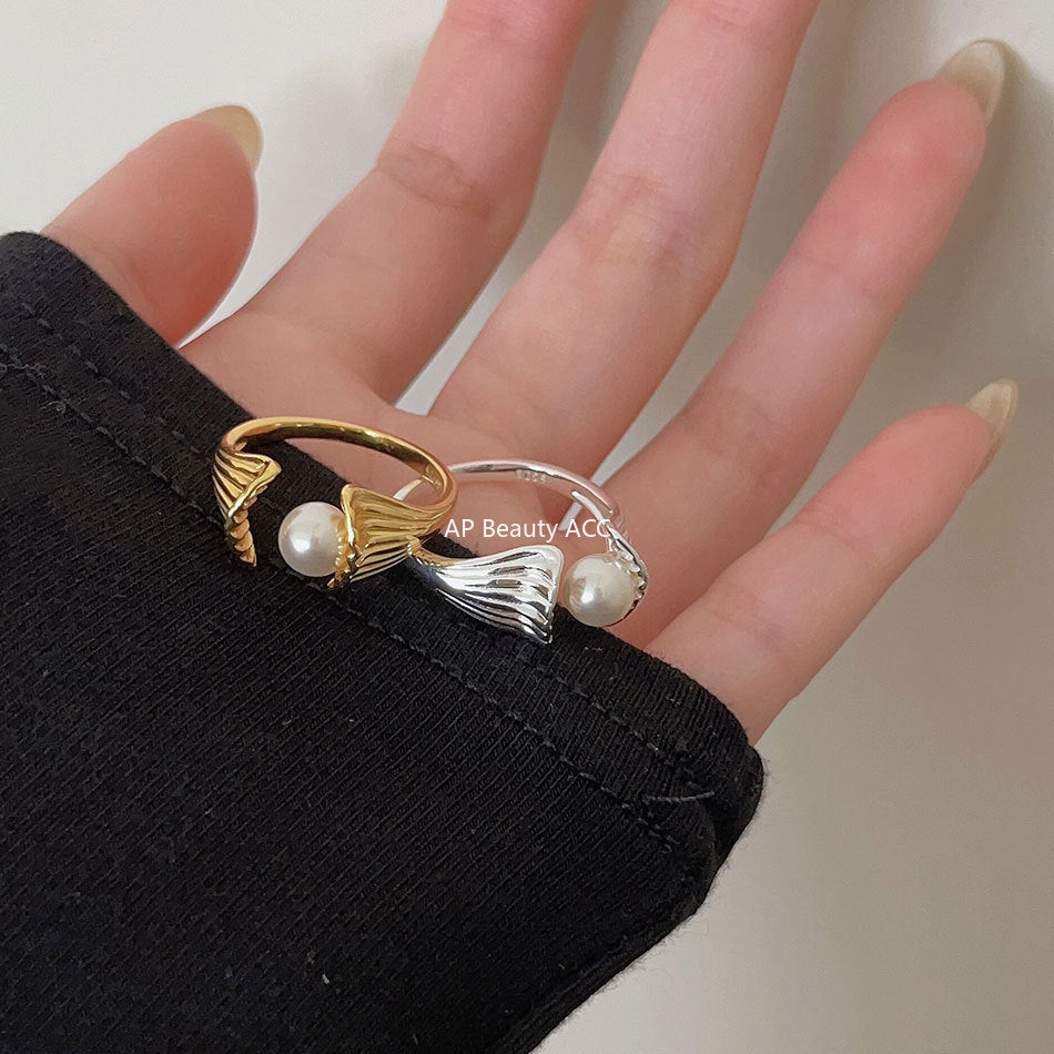 F관 - 925 실버 모조진주 조개 디자인 반지 [J1931] 25.10-2