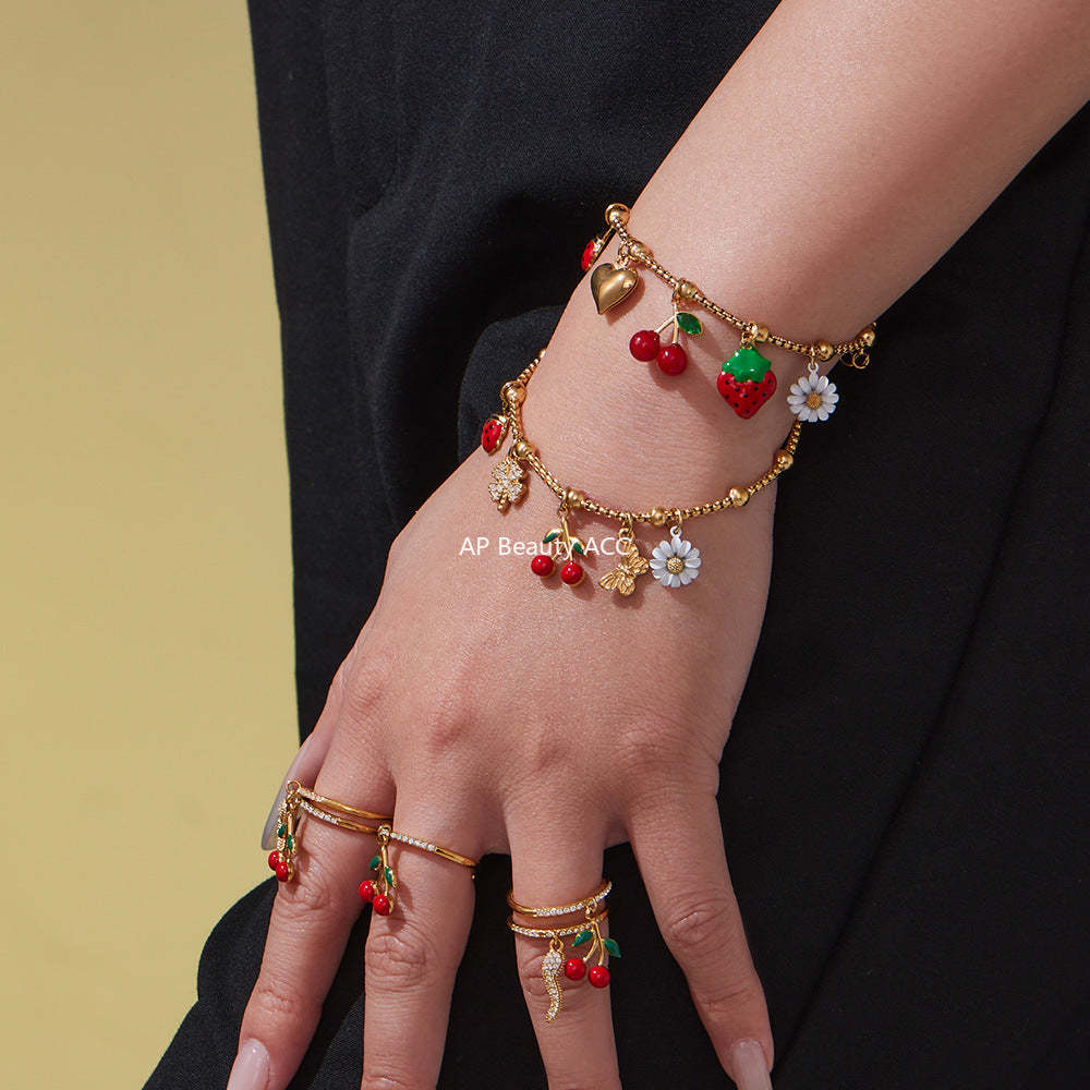 D관 - 스테인리스 스틸 큐빅 체리 딸기 펜던트 목걸이 팔찌 반지 [TXP437] 25.10-4