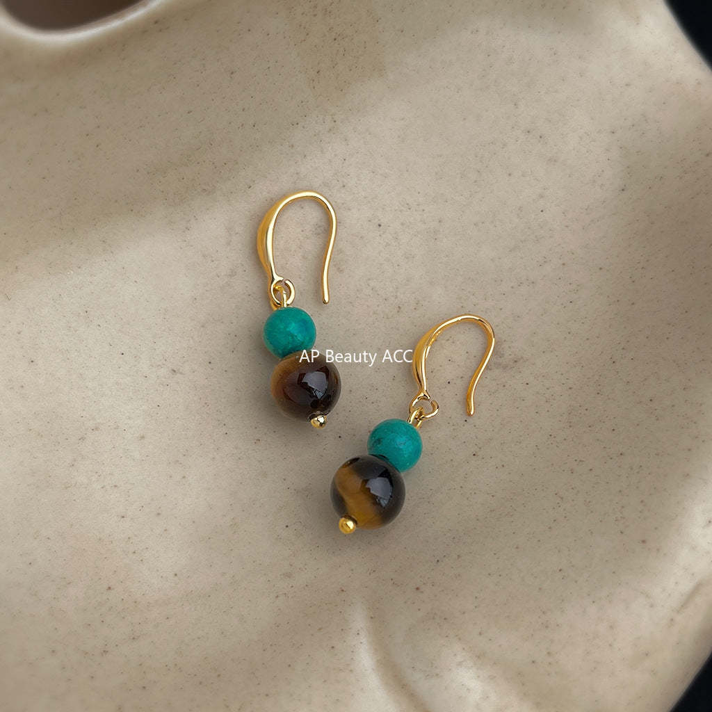 C관 - 14K 도금 호안석 터키석 핸드메이드 후크형 귀걸이 [6812] 25.09-4