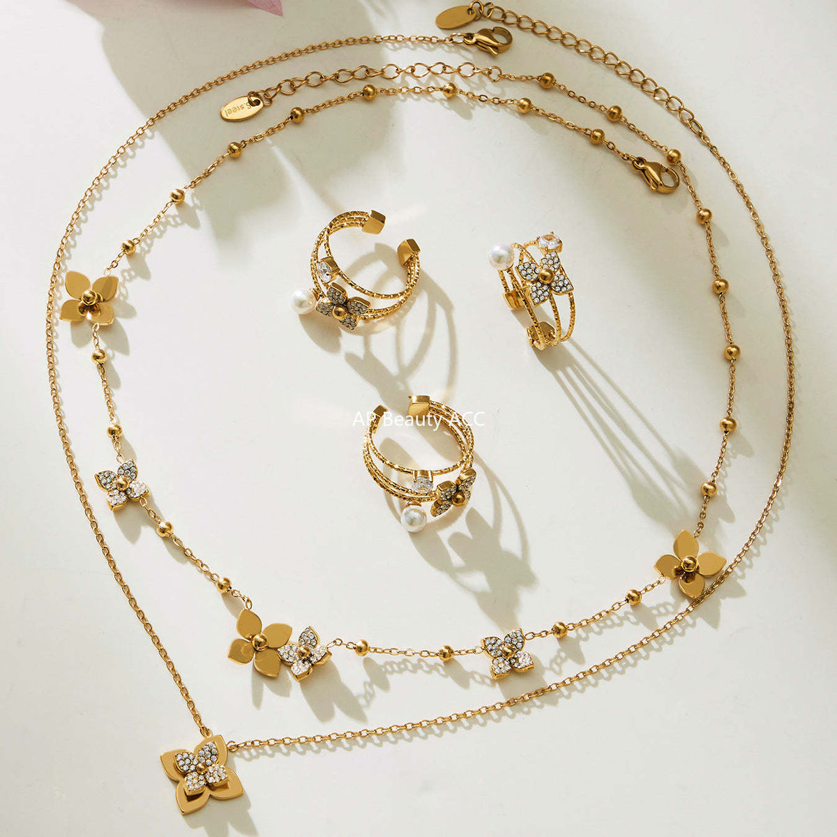 D관 - 스테인리스 스틸 큐빅 플라워 펜던트 목걸이 반지 [TXP489] 25.11-4