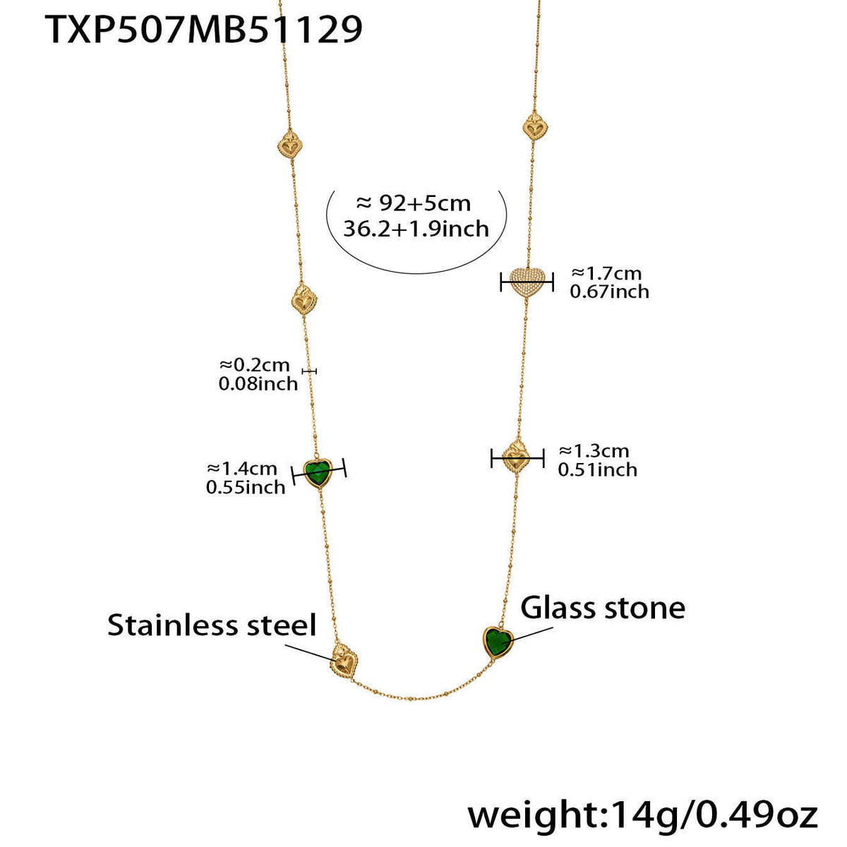D관 - 스테인리스 스틸 하트 글라스 스톤 큐빅 18K도금 귀걸이 목걸이 [TXF507] 25.12-1