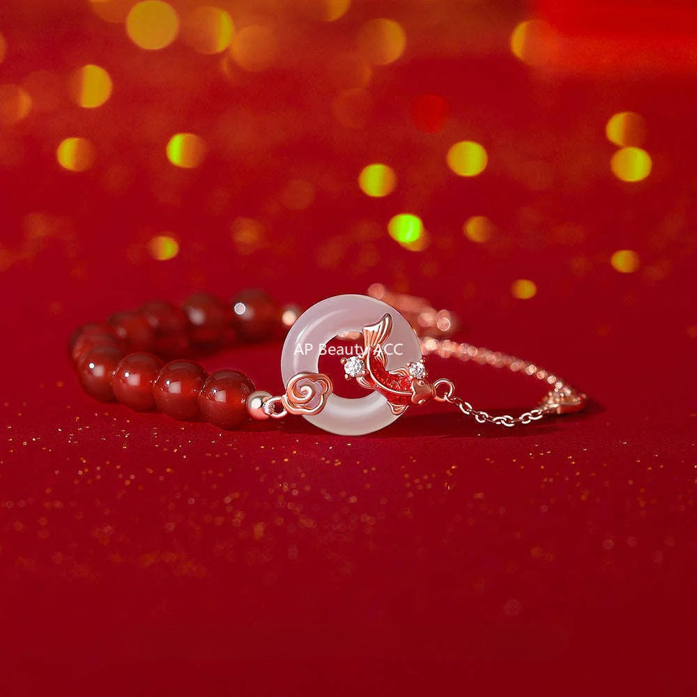 B관 - 999 실버 홍마노 백옥 잉어 모양 목걸이 귀걸이 팔찌 [YC3379E_1 YC2289N_1 YC5110SL_1] 25.12-2