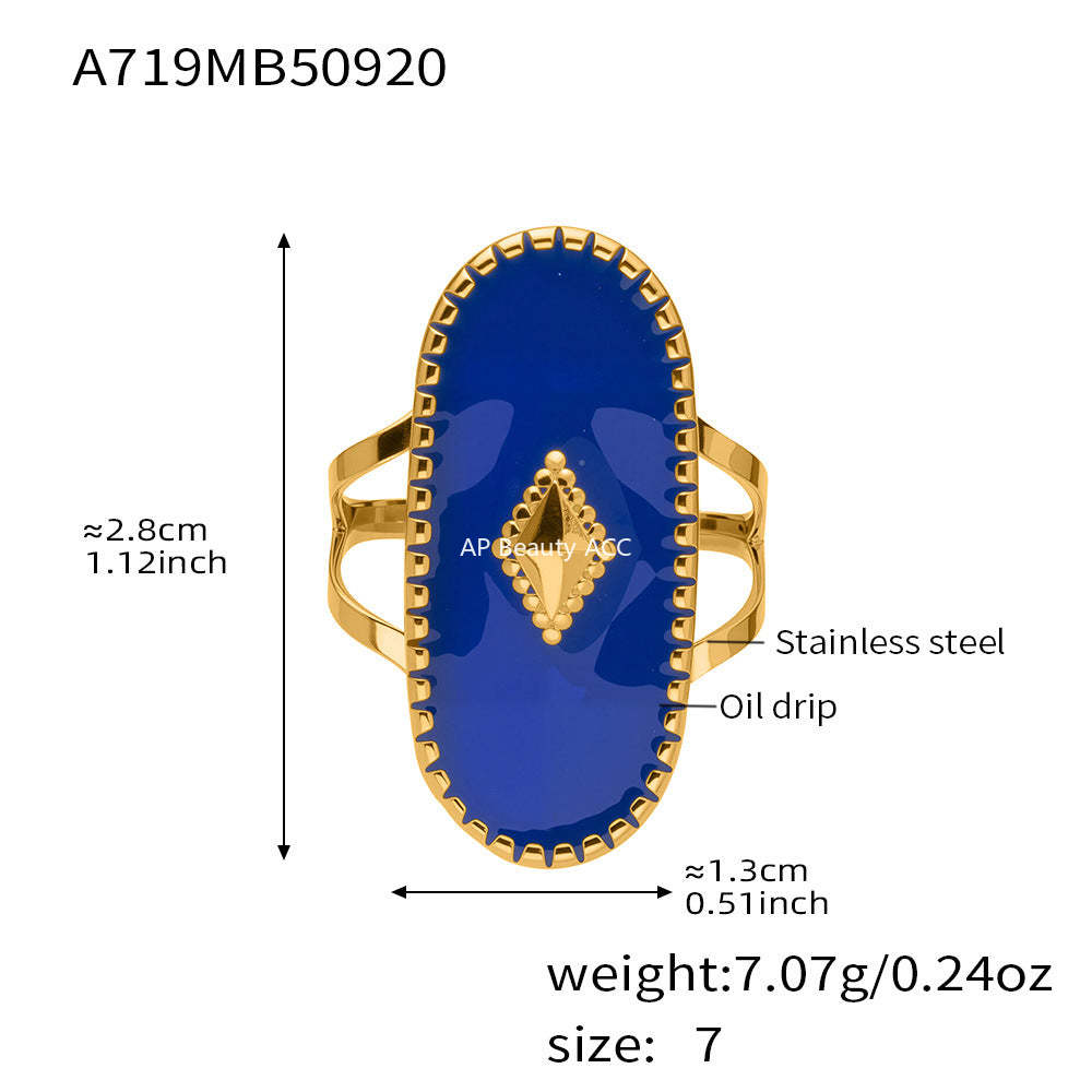 D관 - 스테인리스 스틸 컬러 에나멜 타원형 투 레이어 18K 도금 반지 [A719] 25.09-4