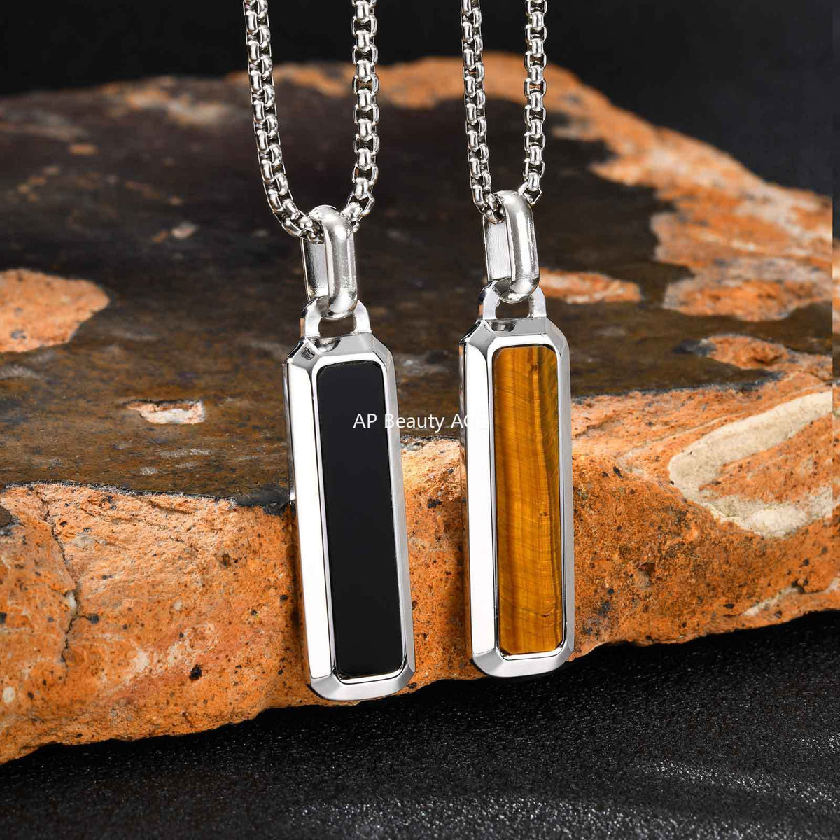 G관 - 스테인리스 호안석 바형 플레이트 펜던트 목걸이 [PN-2226] 25.11-2