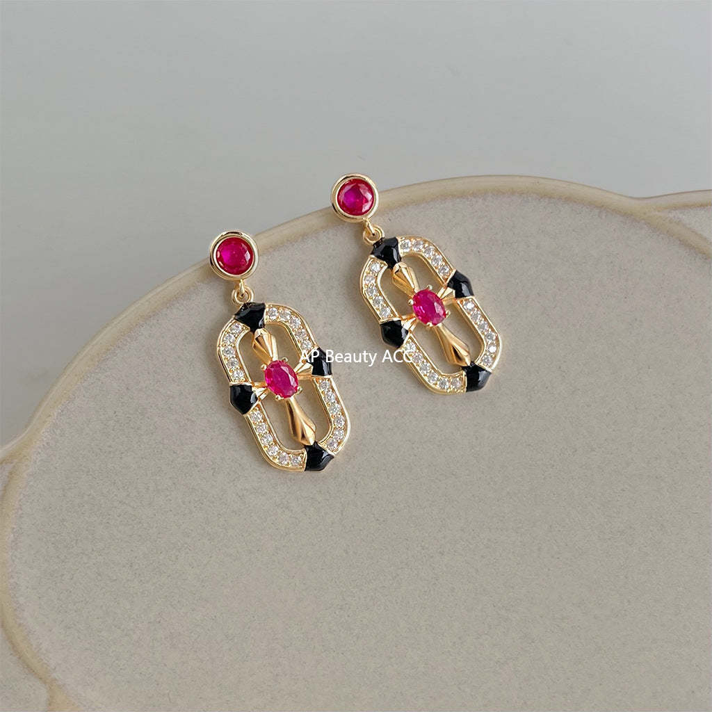 C관 - 925 은침 로즈핑크 미니 큐빅 십자가 디자인 귀걸이 [6985] 25.10-5