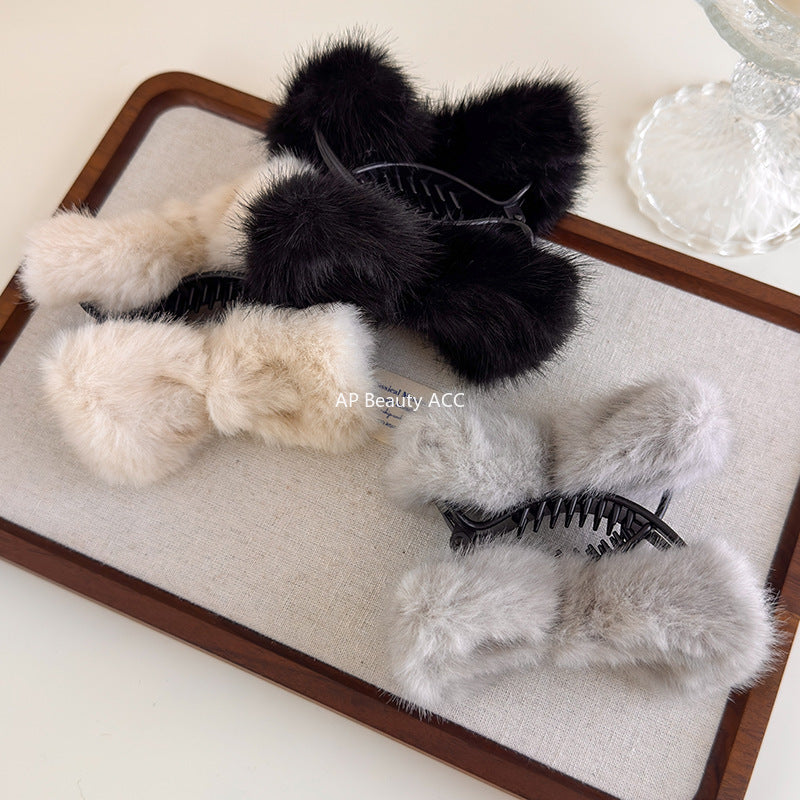 E관 - 퍼 리본 디자인 올림머리 집게핀 [27545] 25.10-1