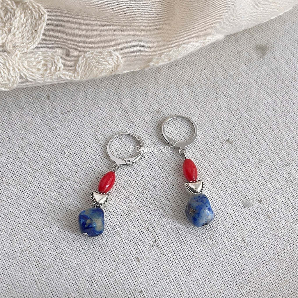 C관 - 청화백자 펜던트 디테일 유리 귀걸이 [4141] 24.06-1