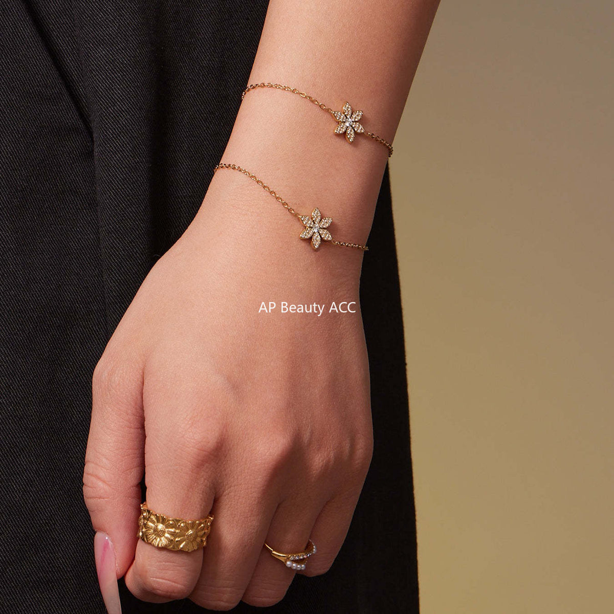 D관 - 스테인리스 스틸 플라워 풀큐빅 더블 레이어드 팔찌 목걸이 [TXP492] 25.11-4