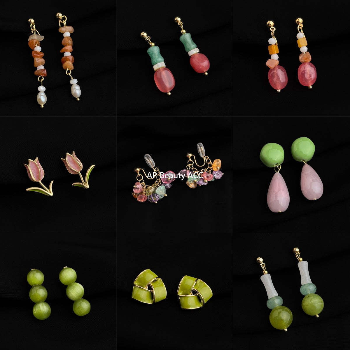 C관 - 18K 도금 에나멜 플라워 이어커프 귀걸이 [EJ0301S] 25.03-1