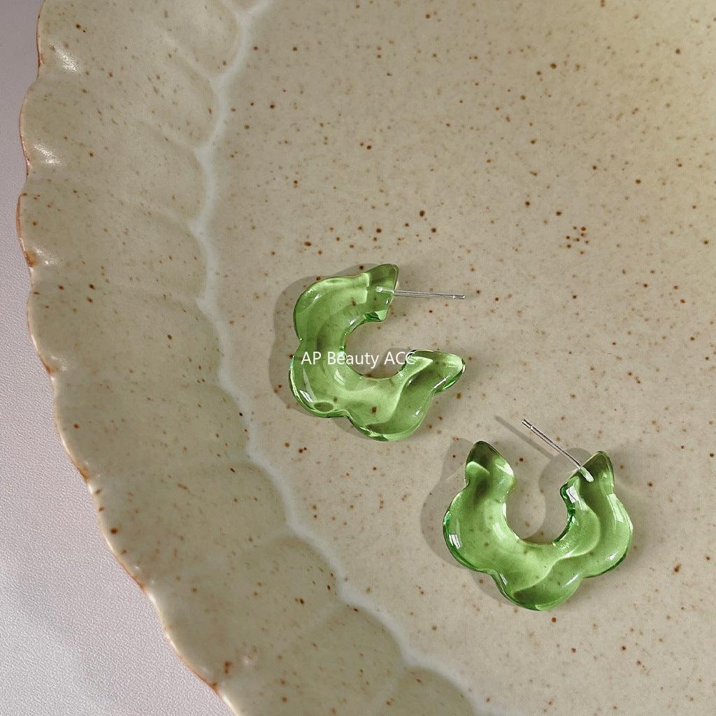 C관 - 봄여름 내추럴 스타일 투명한 녹색 꽃 귀걸이 휴양지 느낌 은침 귀걸이 [1094] 24.03-5