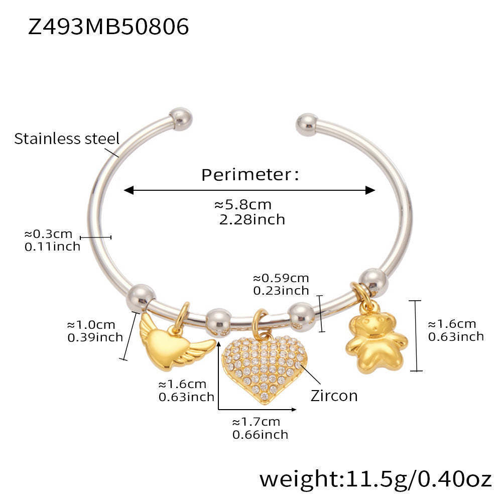 D관 - 스테인리스 스틸 십자가 하트 큐빅 18K 도금 팔찌 [Z493-Z494-Z495] 25.08-3