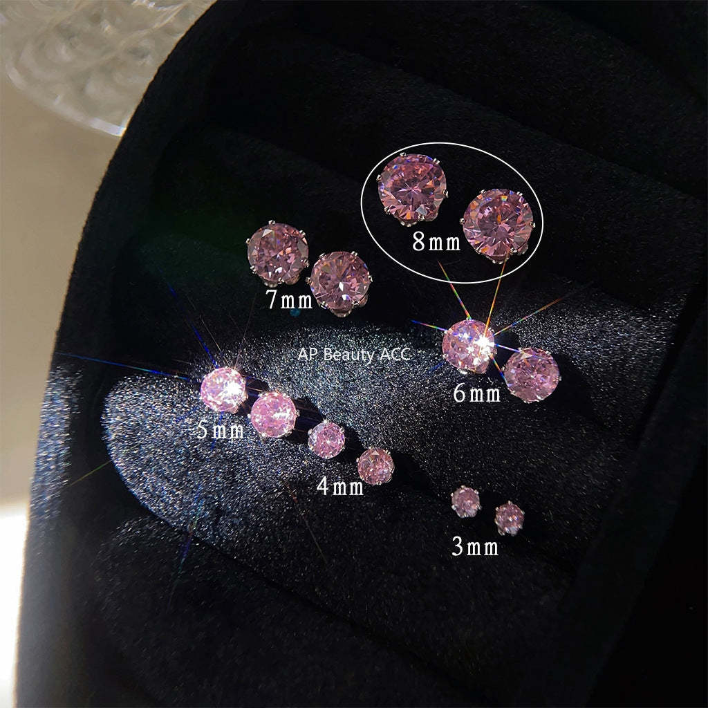 C관 - 미니멀 핑크 큐빅 귀걸이 소녀 감성 은침 귀걸이 [3774-3779] 24.04-3