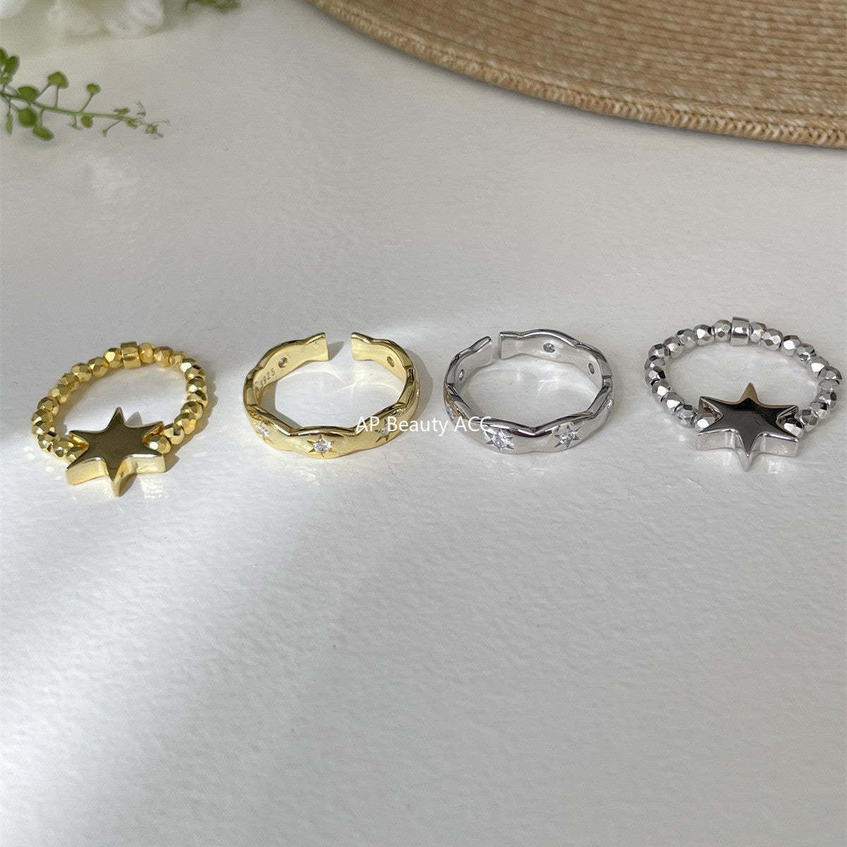 A관 - 925 실버 오각별 큐빅 오픈형 비즈줄 반지 [JZ-0709] 25.09-4