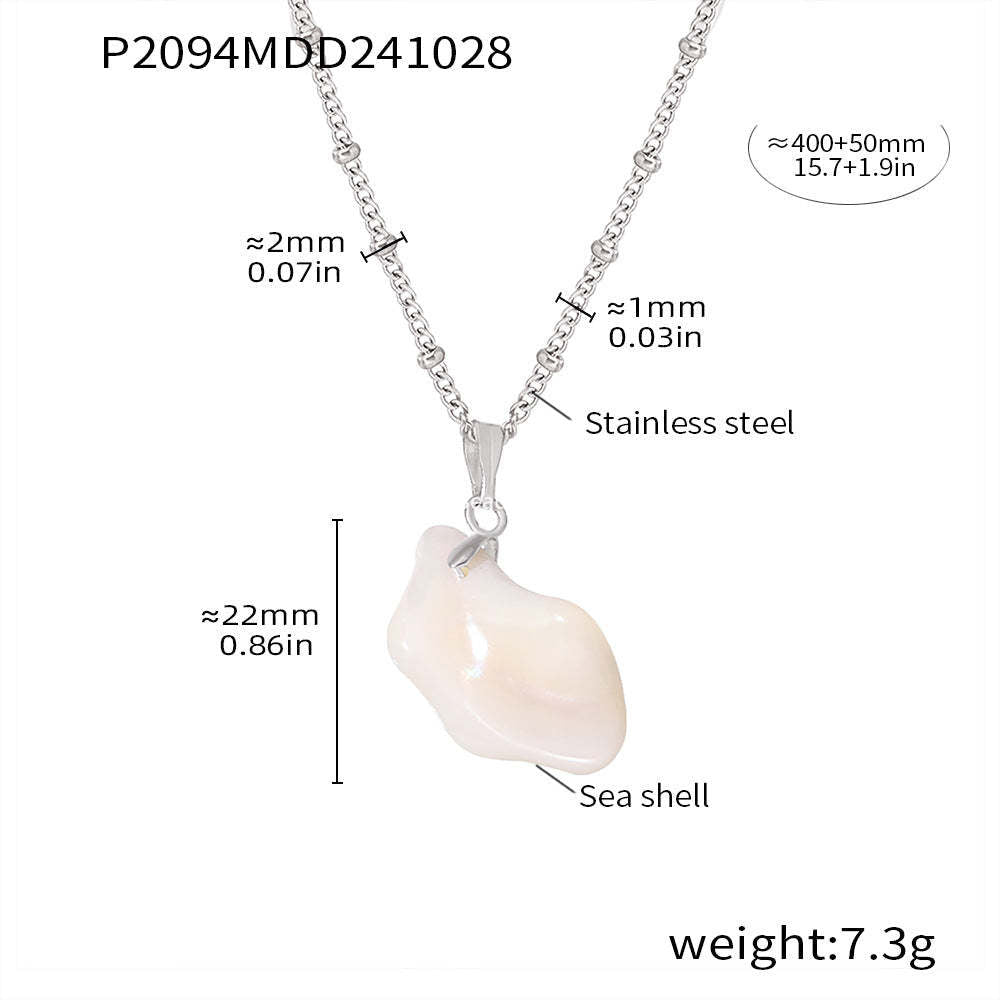 D관 - 화이트 쉘 비정형 펜던트 해양 감성 캐주얼 럭셔리 스테인리스 스틸 목걸이 [P2094-P2095] 24.11-1