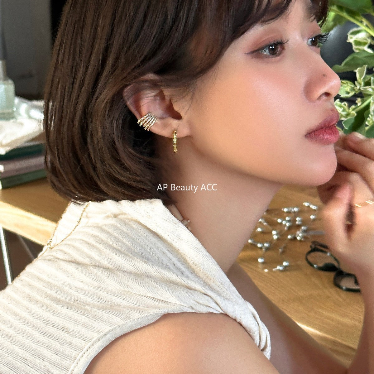 A관 - 멀티 라인 풀큐빅 이어커프 귀걸이 [EH-3973] 25.10-1