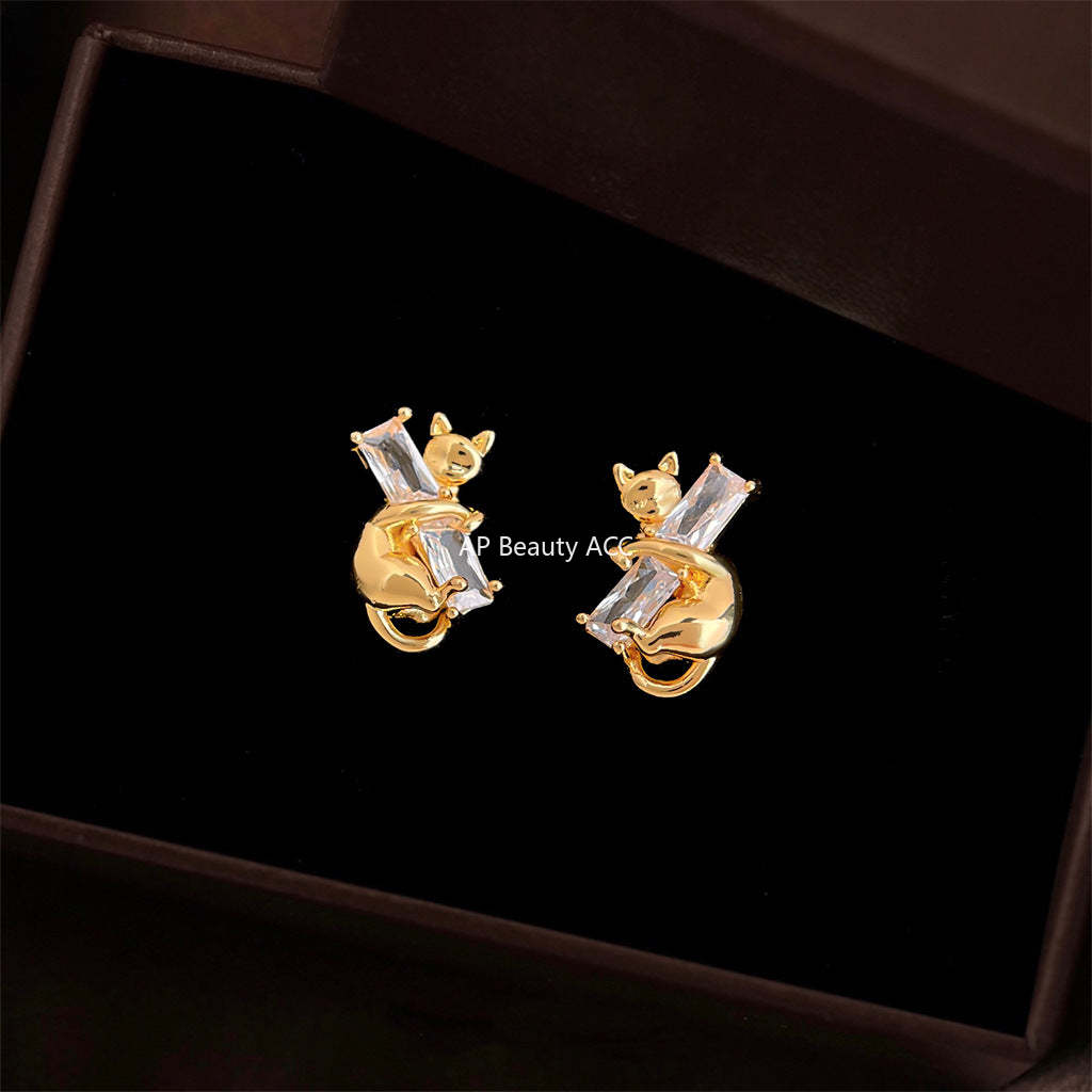 C관 - 925 은침 스퀘어 큐빅 고양이 디자인 귀걸이 [6991] 25.10-5