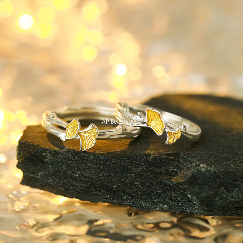 B관 - 999 실버 은행잎 디자인 커플 반지 [YC4856R_1] 25.10-3