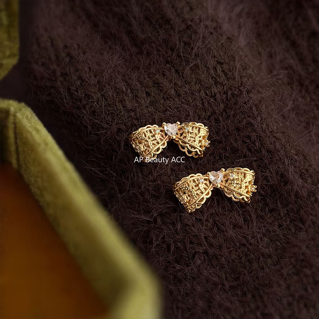 C관 - 925 은침 큐빅 레이스 리본 디자인 귀걸이 [6915] 25.10-2