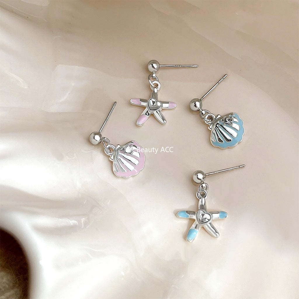 C관 - 언밸런스 조개 불가사리 미니 디자인 은침 귀걸이 [5669-5670] 25.03-1