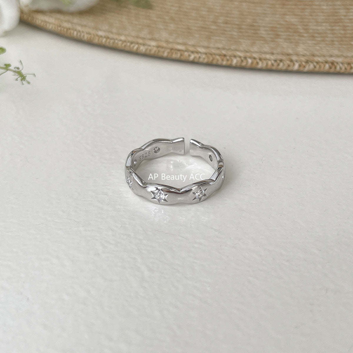 A관 - 925 실버 오각별 큐빅 오픈형 비즈줄 반지 [JZ-0709] 25.09-4