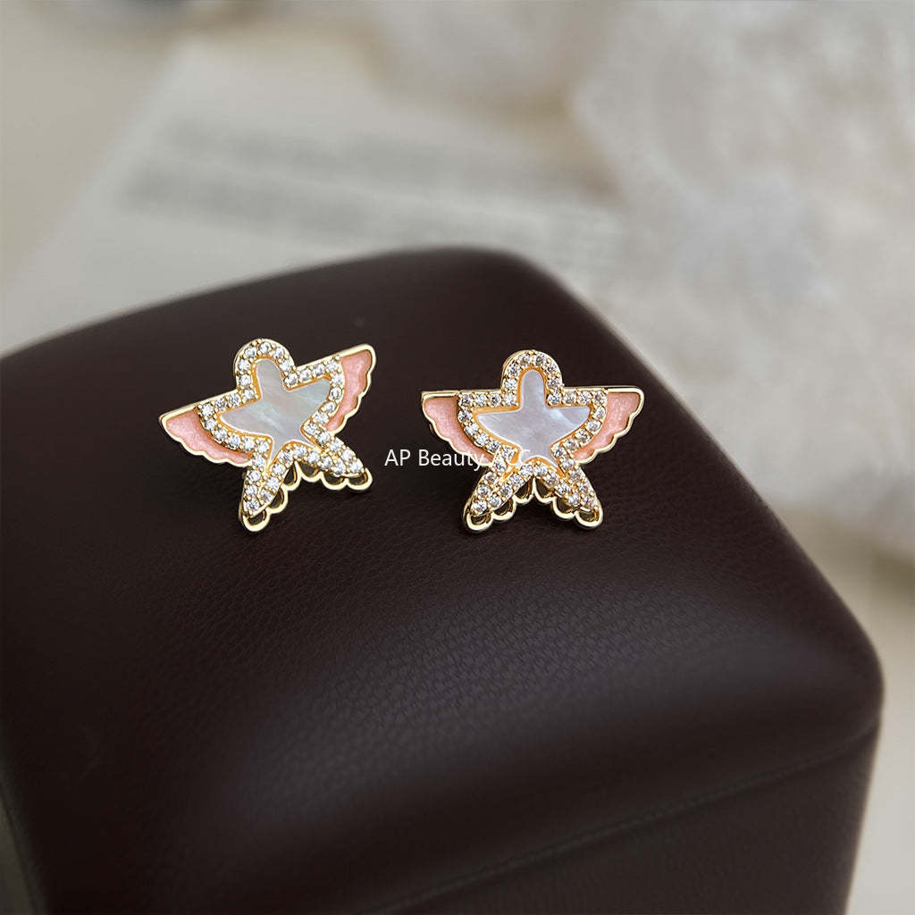 C관 - 925 은침 자개 큐빅 핸드페인팅 제비 디자인 귀걸이 [6855] 25.10-4